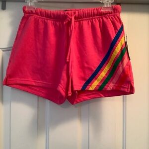 No Boundaries Juniors' rainbow striped soft fleece short